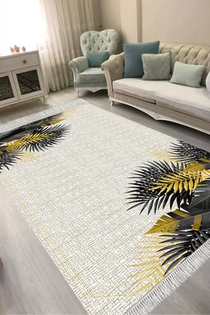 Dijital Baskılı Dikdörtgen Salon Halısı | Kaymaz Yıkanabilir | Keçe Taban Saçaklı | Çiçekli | F5125