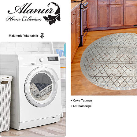 Dekoreko Kaymaz Taban Djt Mutfak Halısı Star Pamuk Saçaklı Yuvarlak İskandinav F5079