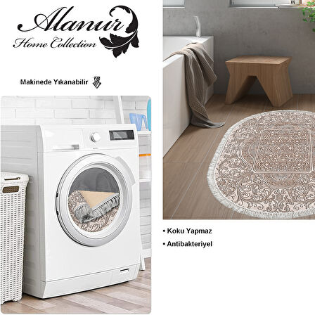 Dekoreko Kaymaz Taban Djt Banyo Halısı Yıldız Deri Saçaklı Oval Modern 1488