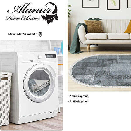 Dekoreko Kaymaz Taban Djt Salon Halısı Trend Saçaklı Oval İskandinav F5132