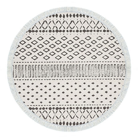 Dekoreko Kaymaz Taban Djt Mutfak Halısı Yıldız Deri Saçaklı Yuvarlak İskandinav F5086