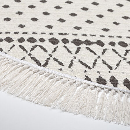 Dekoreko Kaymaz Taban Djt Mutfak Halısı Yıldız Deri Saçaklı Yuvarlak İskandinav F5086