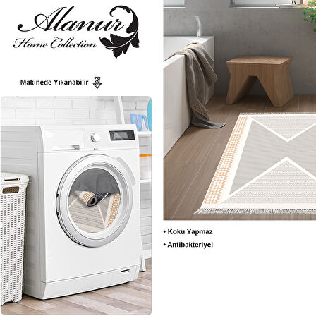 Dekoreko Kaymaz Taban Djt Banyo Halısı Star Pamuk Saçaklı Modern P1526