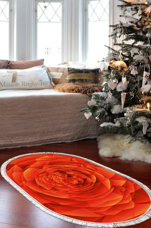 Kaymaz Dijital Mutfak & Salon Halı Star Pamuk Saçaklı Oval Geometrik E5011