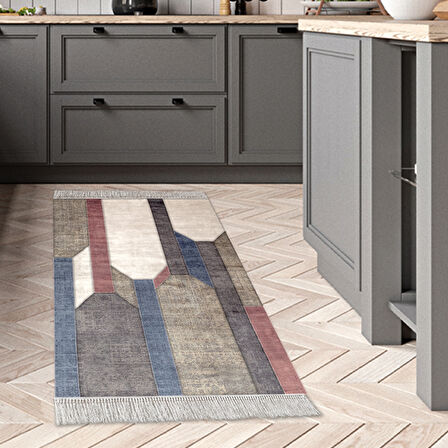 Dekoreko Kaymaz Taban Djt Mutfak Halısı Yıldız Deri Saçaklı Modern S6505