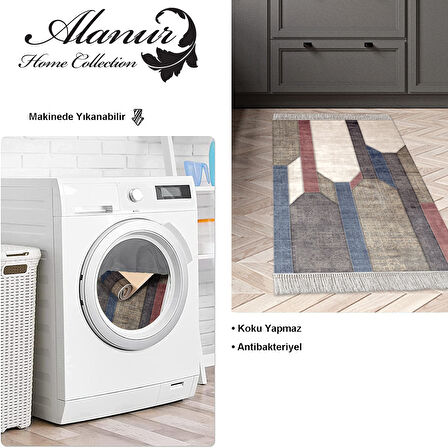 Dekoreko Kaymaz Taban Djt Mutfak Halısı Yıldız Deri Saçaklı Modern S6505