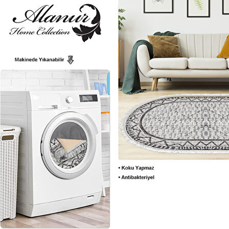 Dekoreko Kaymaz Taban Djt Salon Halısı Yıldız Deri Saçaklı Oval İskandinav F5081