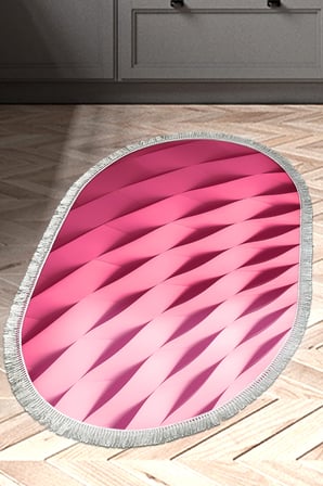 Kaymaz Dijital Mutfak & Salon Halı Trend Saçaklı Oval Geometrik E5017