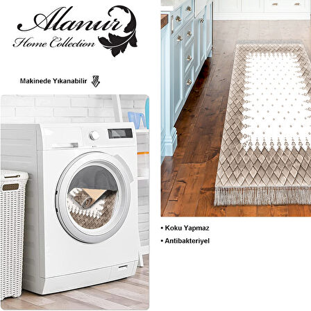 Dekoreko Kaymaz Taban Djt Mutfak Halısı Yıldız Deri Saçaklı Modern 1529