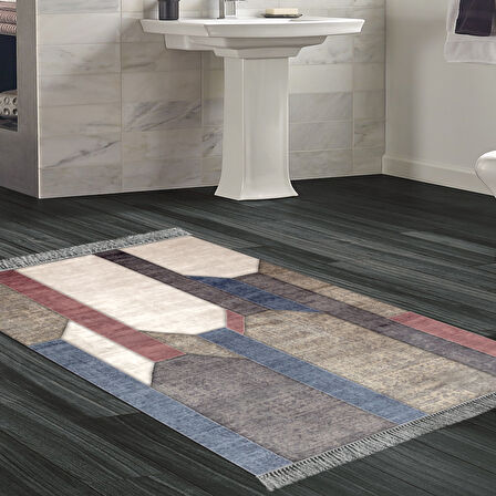 Dekoreko Kaymaz Taban Djt Banyo Halısı Yıldız Deri Saçaklı Modern S6505