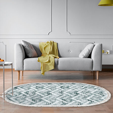 Dekoreko Kaymaz Taban Djt Salon Halısı Star Pamuk Saçaklı Oval İskandinav F5124