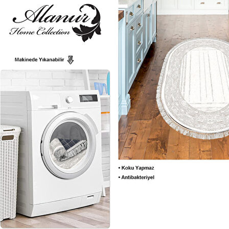 Dekoreko Kaymaz Taban Djt Mutfak Halısı Star Pamuk Saçaklı Oval Modern M5076