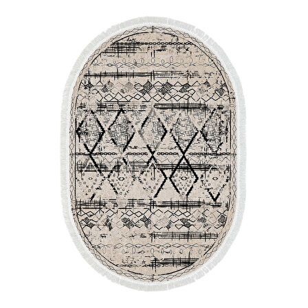 Dekoreko Kaymaz Taban Djt Mutfak Halısı Star Pamuk Saçaklı Oval İskandinav M5141