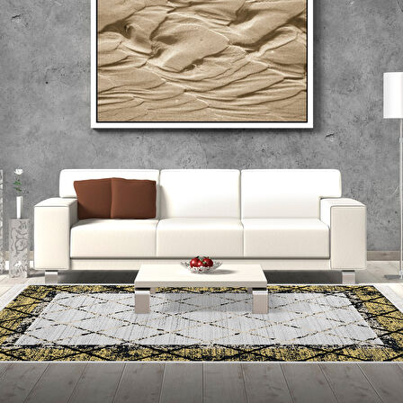 Dekoreko Kaymaz Taban Djt Salon Halısı Yıldız Deri Saçaklı Modern M5129