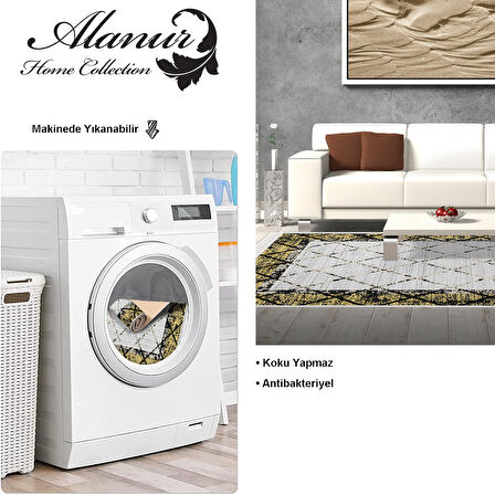 Dekoreko Kaymaz Taban Djt Salon Halısı Yıldız Deri Saçaklı Modern M5129