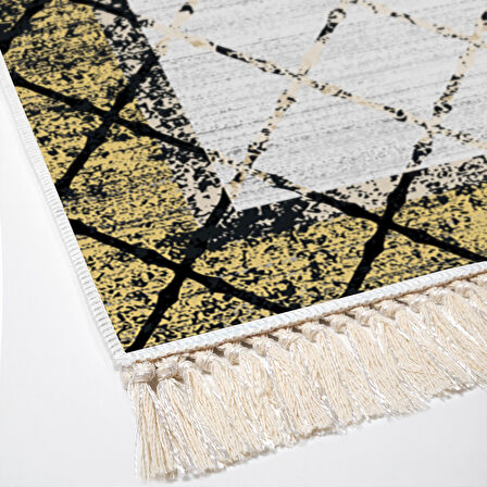 Dekoreko Kaymaz Taban Djt Salon Halısı Yıldız Deri Saçaklı Modern M5129