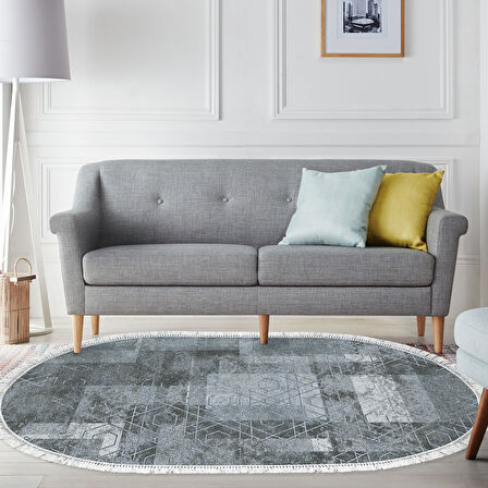 Dekoreko Kaymaz Taban Djt Salon Halısı Star Pamuk Saçaklı Oval İskandinav F5132