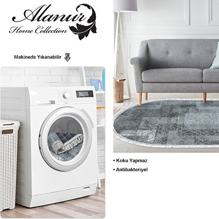 Dekoreko Kaymaz Taban Djt Salon Halısı Star Pamuk Saçaklı Oval İskandinav F5132