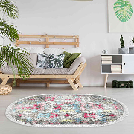 Dekoreko Kaymaz Taban Djt Salon Halısı Trend Saçaklı Oval Modern F5138