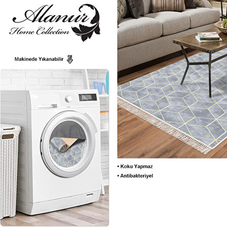 Dekoreko Kaymaz Taban Djt Salon Halısı Yıldız Deri Saçaklı Modern 627M