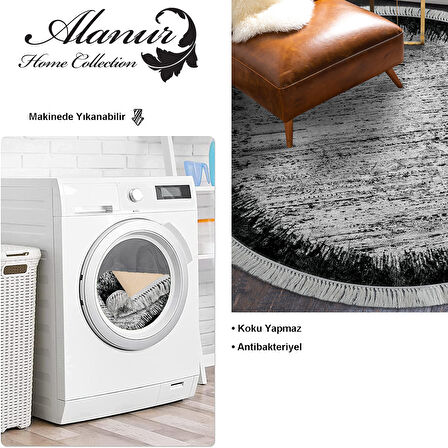 Dekoreko Kaymaz Taban Djt Salon Halısı Yıldız Deri Saçaklı Yuvarlak Modern 1342