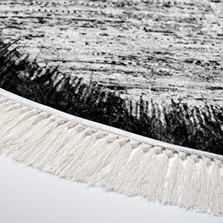 Dekoreko Kaymaz Taban Djt Salon Halısı Yıldız Deri Saçaklı Yuvarlak Modern 1342