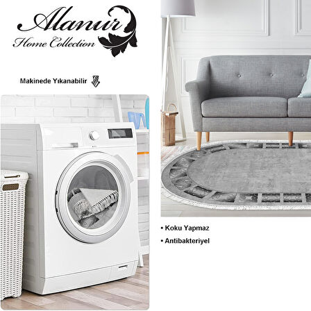 Dekoreko Kaymaz Taban Djt Salon Halısı Trend Saçaklı Oval Modern 691M