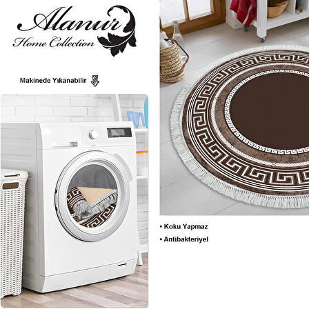 Dekoreko Kaymaz Taban Djt Mutfak Halısı Yıldız Deri Saçaklı Yuvarlak Modern 651M