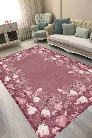 Dijital Baskılı Dikdörtgen Salon Halısı | Kaymaz Yıkanabilir | Keçe Taban | Çiçekli | P1388