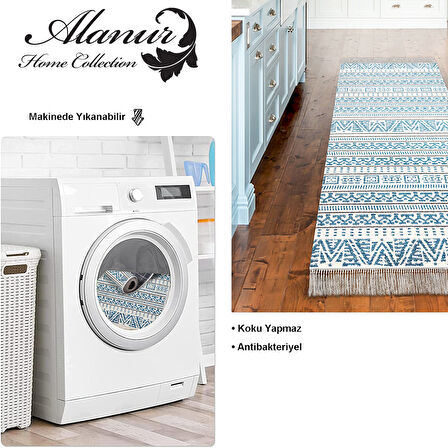 Dekoreko Kaymaz Taban Djt Mutfak Halısı Star Pamuk Saçaklı İskandinav F5082