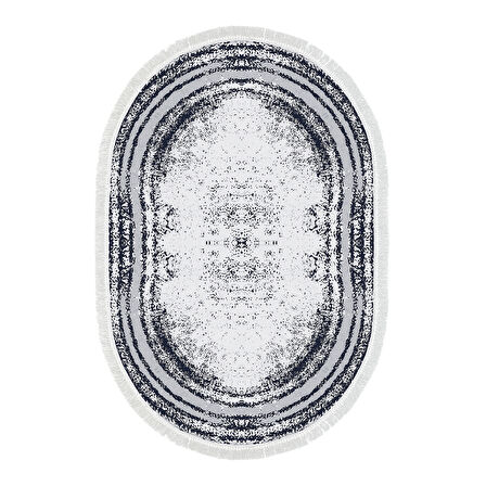 Dekoreko Kaymaz Taban Djt Banyo Halısı Star Pamuk Saçaklı Oval Modern M5132