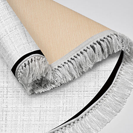 Alanur Home Kaymaz Taban Djt Banyo Mutfak Salon Halı Yıldız Deri Saçaklı Yuvarlak Dokuma Desen E5007