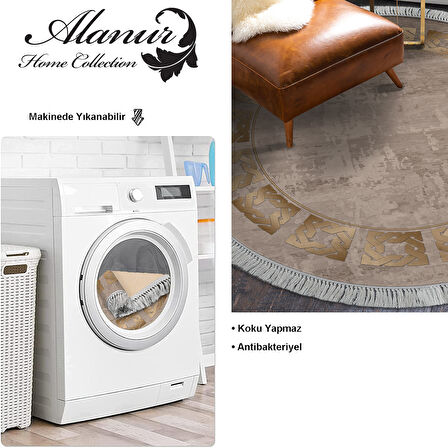 Dekoreko Kaymaz Taban Djt Salon Halısı Yıldız Deri Saçaklı Yuvarlak Modern 691M