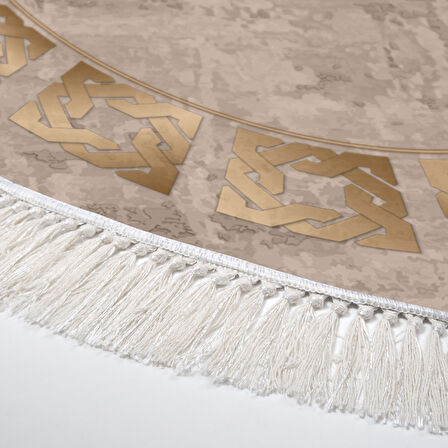 Dekoreko Kaymaz Taban Djt Salon Halısı Yıldız Deri Saçaklı Yuvarlak Modern 691M