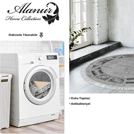 Dekoreko Kaymaz Taban Djt Salon Halısı Yıldız Deri Saçaklı Yuvarlak Modern 691M