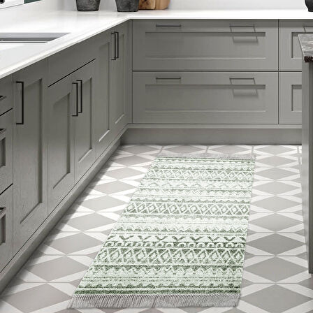 Dekoreko Kaymaz Taban Djt Mutfak Halısı Star Pamuk Saçaklı İskandinav F5078