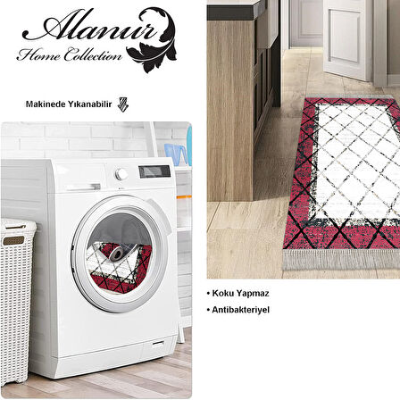 Dekoreko Kaymaz Taban Djt Mutfak Halısı Star Pamuk Saçaklı Modern M5129