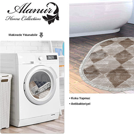 Dekoreko Kaymaz Taban Djt Banyo Halısı Star Pamuk Saçaklı Oval İskandinav F5131