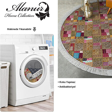 Dekoreko Kaymaz Taban Djt Salon Halısı Star Pamuk Saçaklı Yuvarlak Modern 2155M