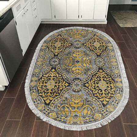Dekoreko Kaymaz Taban Djt Mutfak Halısı Trend Saçaklı Oval Modern 659M