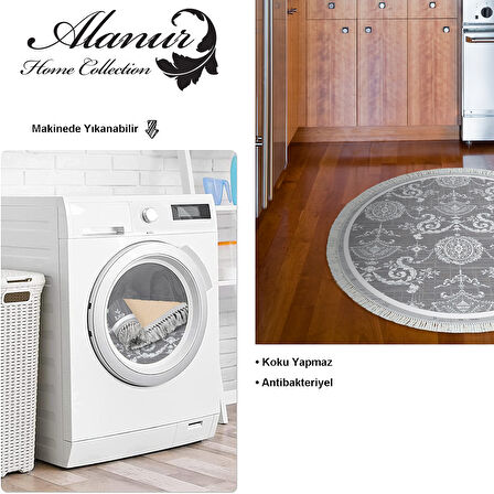 Dekoreko Kaymaz Taban Djt Mutfak Halısı Yıldız Deri Saçaklı Yuvarlak Modern 1861M