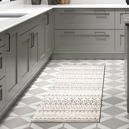 Dekoreko Kaymaz Taban Djt Mutfak Halısı Yıldız Deri İskandinav F5078