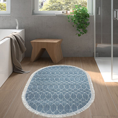 Dekoreko Kaymaz Taban Djt Banyo Halısı Yıldız Deri Saçaklı Oval İskandinav F5084
