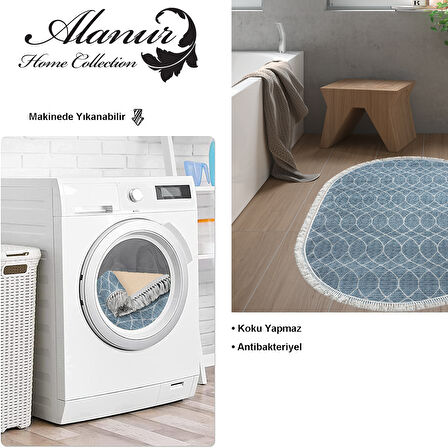 Dekoreko Kaymaz Taban Djt Banyo Halısı Yıldız Deri Saçaklı Oval İskandinav F5084