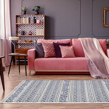 Dekoreko Kaymaz Taban Djt Salon Halısı Star Pamuk Saçaklı İskandinav F5082