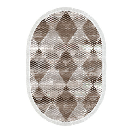 Dekoreko Kaymaz Taban Djt Salon Halısı Star Pamuk Saçaklı Oval İskandinav F5131