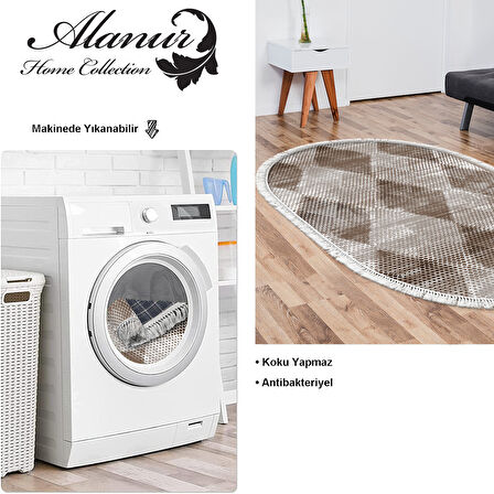 Dekoreko Kaymaz Taban Djt Salon Halısı Star Pamuk Saçaklı Oval İskandinav F5131