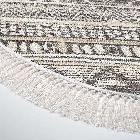 Dekoreko Kaymaz Taban Djt Salon Halısı Yıldız Deri Saçaklı Oval İskandinav F5087