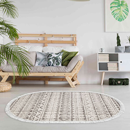 Dekoreko Kaymaz Taban Djt Salon Halısı Trend Saçaklı Oval İskandinav F5078