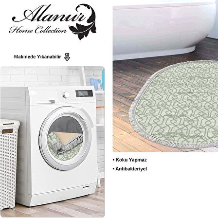 Dekoreko Kaymaz Taban Djt Banyo Halısı Yıldız Deri Saçaklı Oval Modern 757